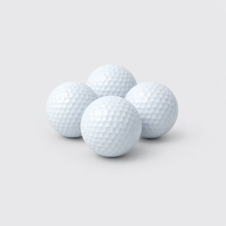 Vita golfbollar samlade i närbild